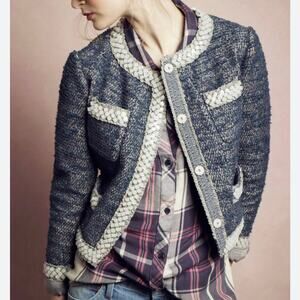 Anthropologie Isani Women’s Embellished Tweed Lady Jacket Small Navy